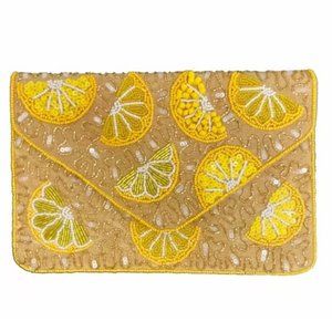 Lemon Embellished Beaded Clutch